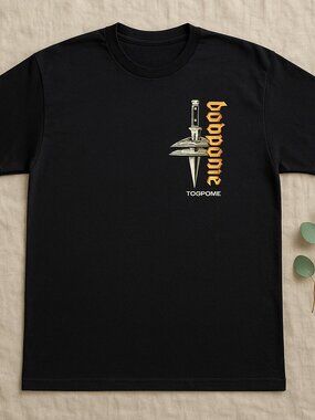 Dagger Graphic Black T-Shirt Gothic Streetwear Orange Typography Minimalist